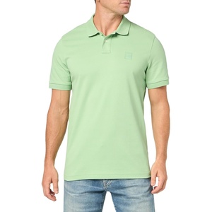 BOSS Men’s Square Patch Logo Slim Fit Pique Polo Shirt(Green Bouquet)