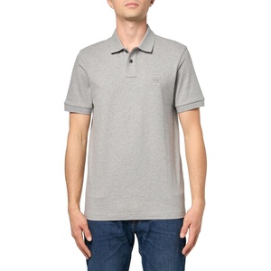 BOSS Men’s Square Patch Logo Slim Fit Pique Polo Shirt(Moonrock Grey)