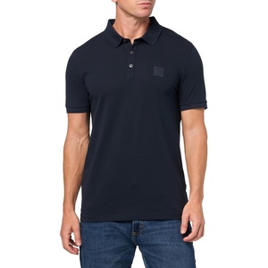 BOSS Men’s Square Patch Logo Slim Fit Pique Polo Shirt(Navy Captain Blue)
