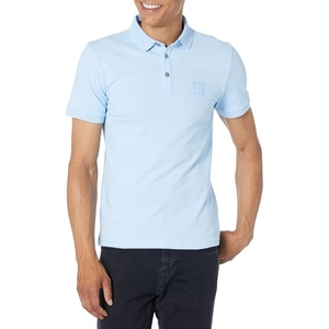 BOSS Men’s Square Patch Logo Slim Fit Pique Polo Shirt(Powder Blue)