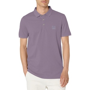 BOSS Men’s Square Patch Logo Slim Fit Pique Polo Shirt(Purple Sage)