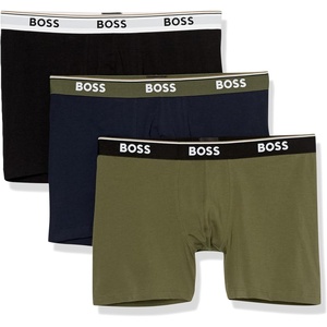 BOSS Men’s Stretch Cotton Boxer Briefs 3 Pack(Navy/Fern Green/Black)