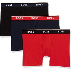 BOSS Men’s Stretch Cotton Boxer Briefs 3 Pack(Red Flame/Medium Ash Grey/Solid Black)