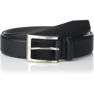 BOSS Men’s Tonal Logo Buckle Smooth Leather Belt(Black Storm)