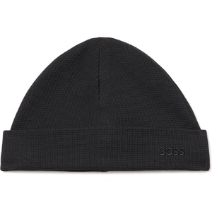 BOSS Men’s Tonal Logo Waffle Structure Beanie(Black Token)