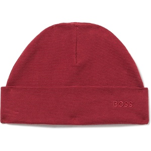 BOSS Men’s Tonal Logo Waffle Structure Beanie(Dark Red)