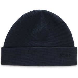 BOSS Men’s Tonal Logo Waffle Structure Beanie(Navy Star)