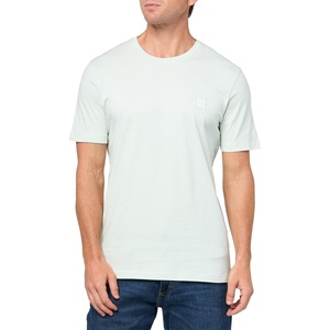 BOSS Men’s Tonal Woven Patch Logo Jersey T-Shirt(Open Air Blue)