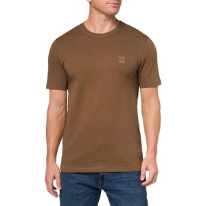 BOSS Men’s Tonal Woven Patch Logo Jersey T-Shirt(Sandy Dunes)