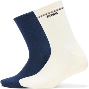 BOSS Women’s 2-pack Sporty Ribbed Quarter Length Socks(White/Black Pepper)