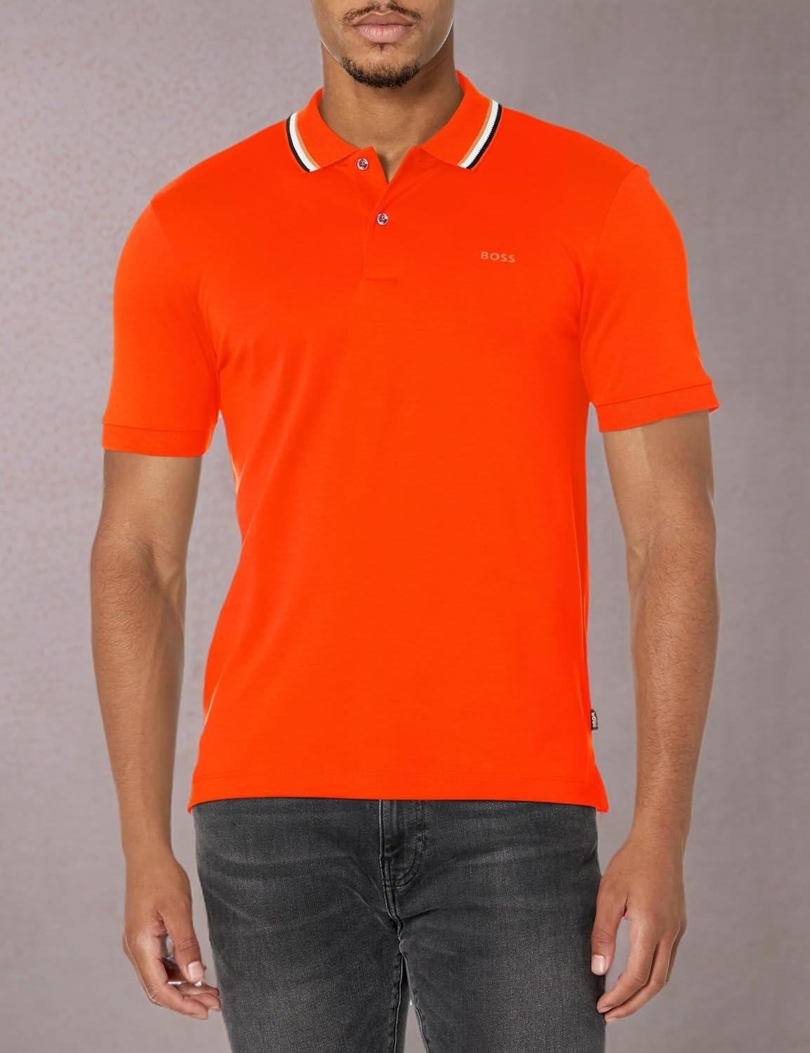 image:imageBOSS Mens Penrose Stripe Collar Polo ShirtOrangecom