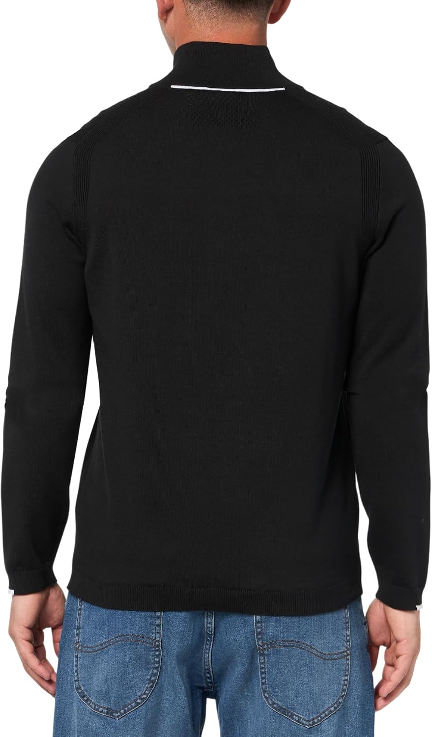 image:imageBOSS Mens Tech Flex Cotton Stretch Quarter Zip Knit SweaterBlack Sky