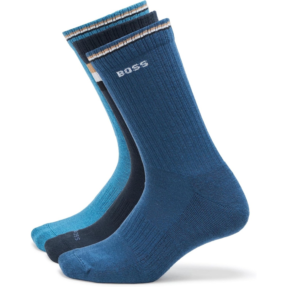 image:imageBOSS Mens 3 Pack Iconic Stripe Front Logo Ribbed SocksSky Captain  Slate Blue  Black