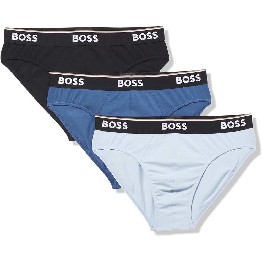 image:imageBOSS Mens 3pack Bold Logo Solid BriefsBlackNiagara MistNorthern Blue