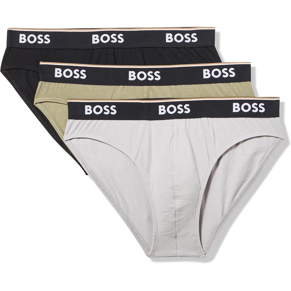 image:imageBOSS Mens 3pack Bold Logo Solid BriefsGrey MicrochipKalamata GreenBlack