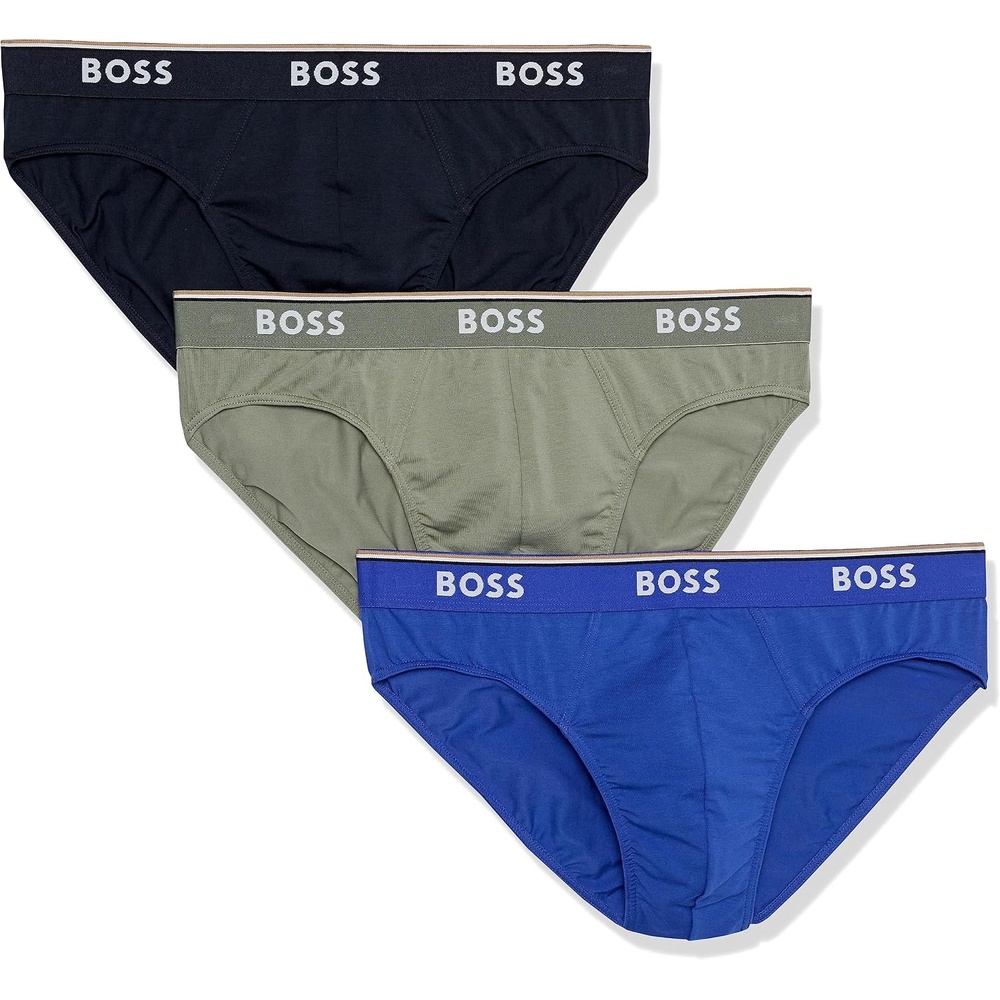image:imageBOSS Mens 3pack Classic Regular Fit Stretch BriefsPalm Green  True Cobalt  Medium Indigo