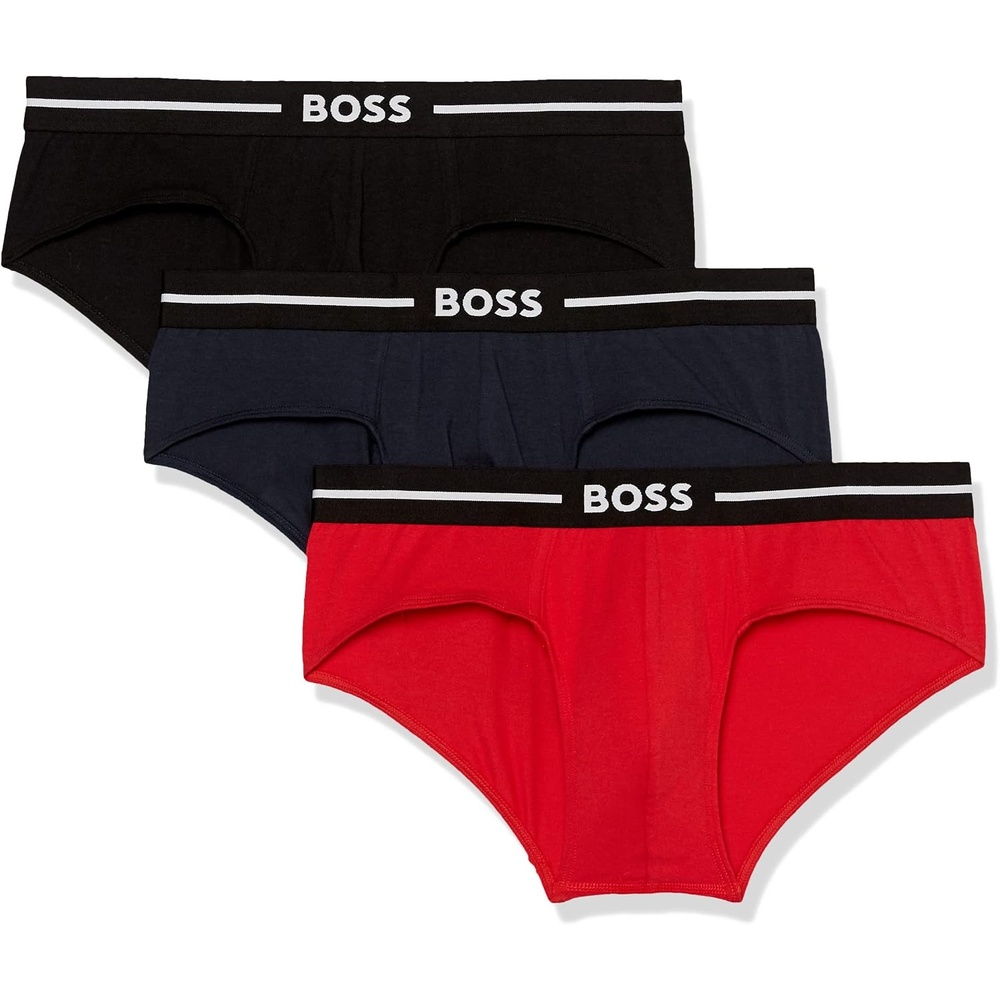 image:imageBOSS Mens 3pack Classic Regular Fit Stretch BriefsRed FlameBlack SootMedium Indigo