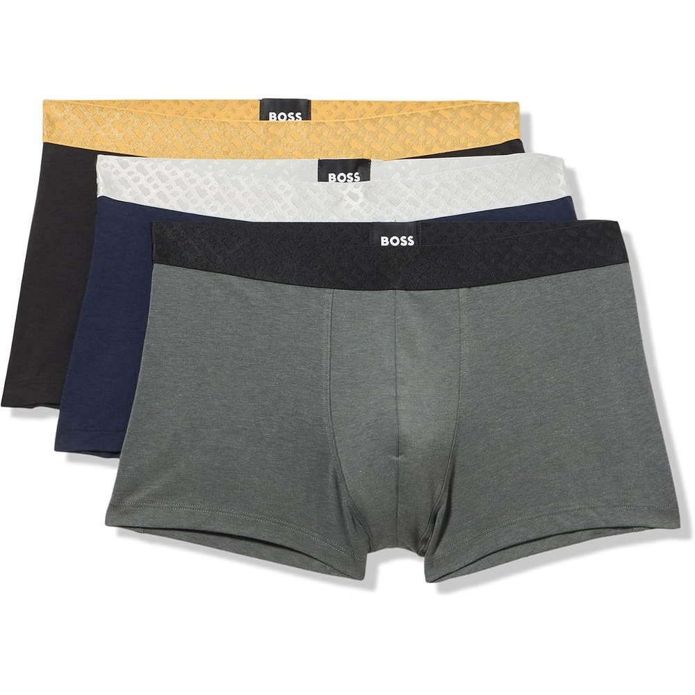 image:imageBOSS Mens 3pack Shine Logo TrunksPitch Black  Slate Grey  Navy