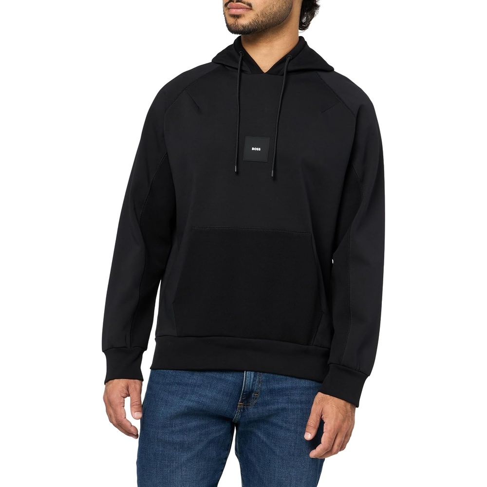 image:imageBOSS Mens Badge Logo Cotton Blend Hooded SweatshirtBlack Carbon