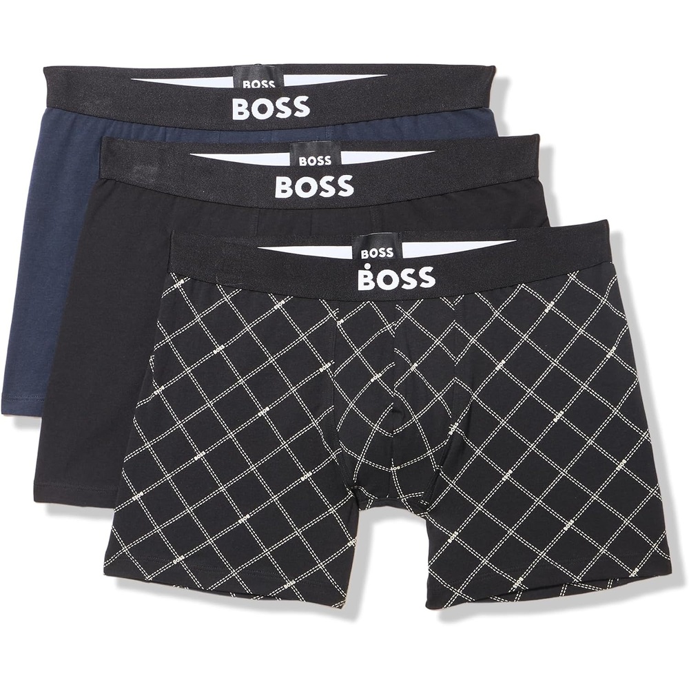 image:imageBOSS Mens Bold Logo 3 Pack Smooth Boxer BriefsBlack Magnolia