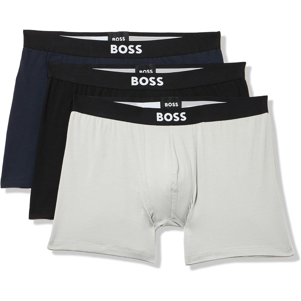 image:imageBOSS Mens Bold Logo 3 Pack Smooth Boxer BriefsBlackFrostNavy Cream