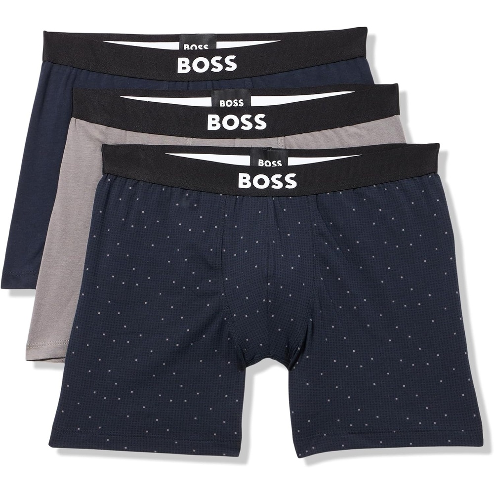 image:imageBOSS Mens Bold Logo 3 Pack Smooth Boxer BriefsNavy Dot  Merry Navy  Slate Grey
