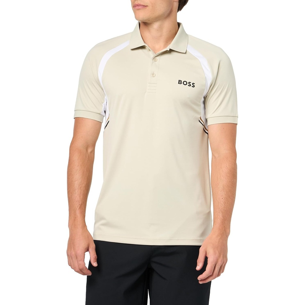 image:imageBOSS Mens Bold Logo on Court Color Block Polo ShirtPelican Beige