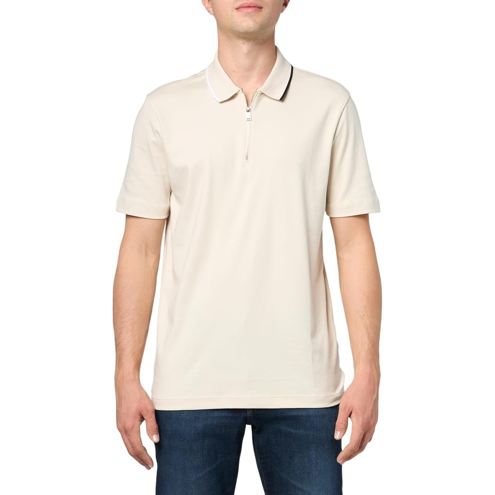 image:imageBOSS Mens Color Tipping Zipper Polo ShirtNatural