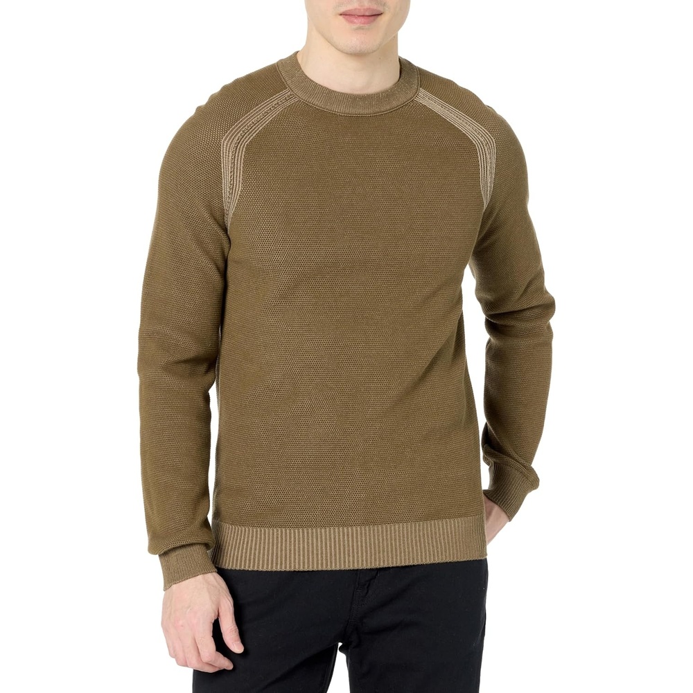 image:imageBOSS Mens Lightweight Ribbed Cotton Blend Pullover SweaterBeech Green
