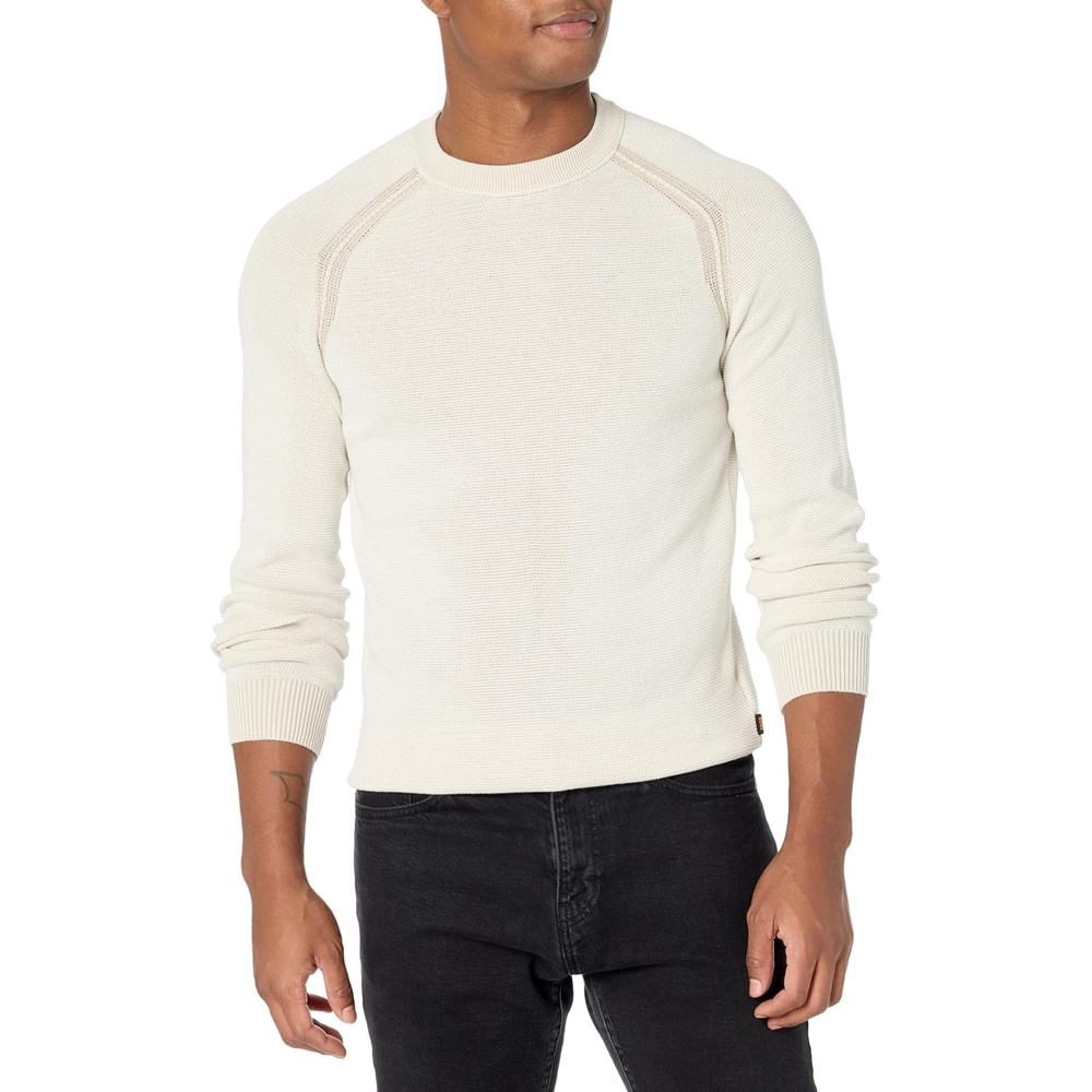 image:imageBOSS Mens Lightweight Ribbed Cotton Blend Pullover SweaterBlanc Grey