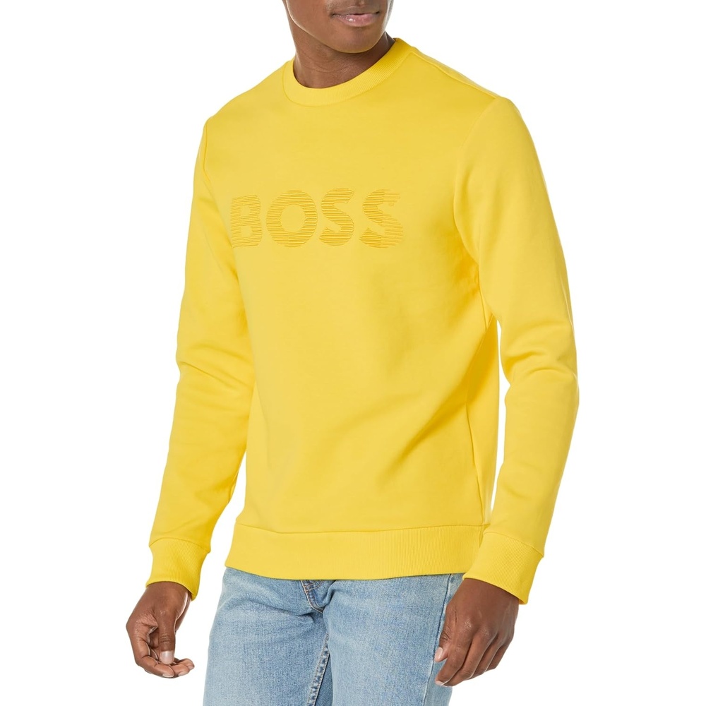 image:imageBOSS Mens Line Logo Jersey Crewneck SweatshirtCyber Yellow