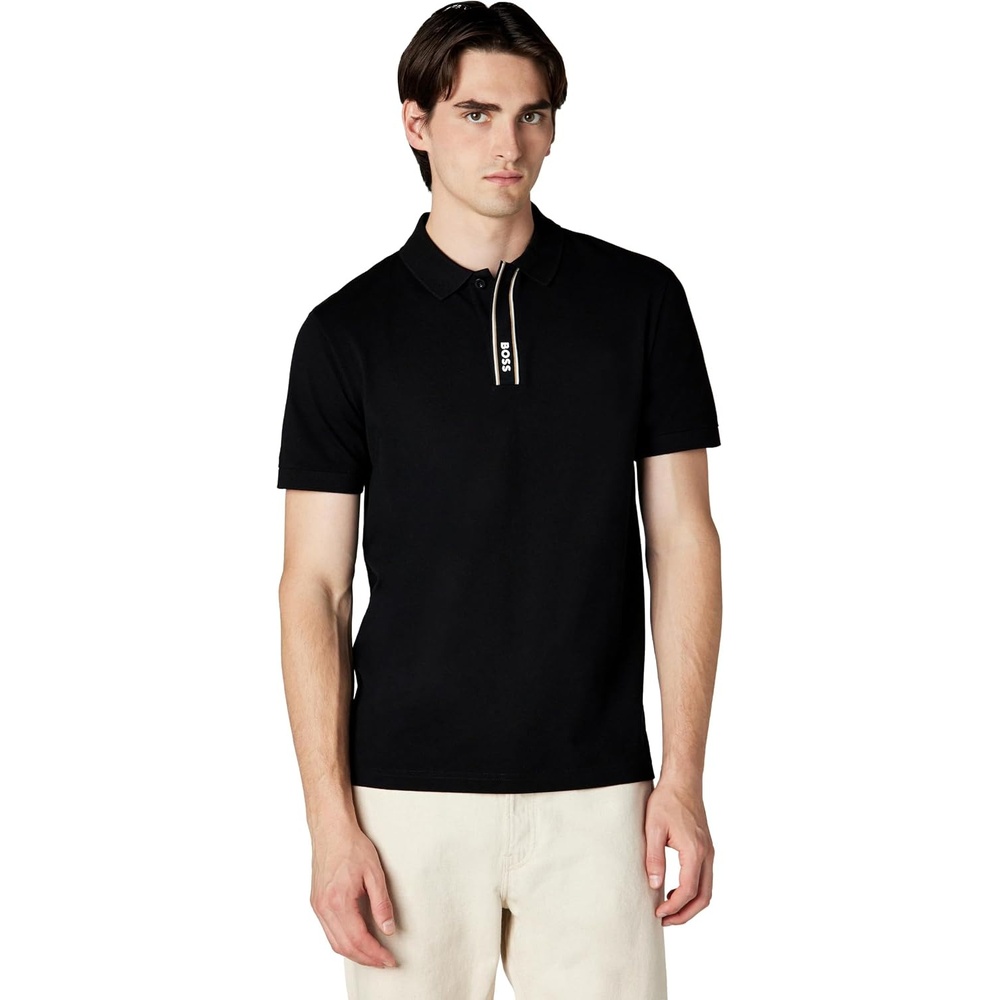 image:imageBOSS Mens Logo Collar Cotton Blend Polo ShirtPitch Black