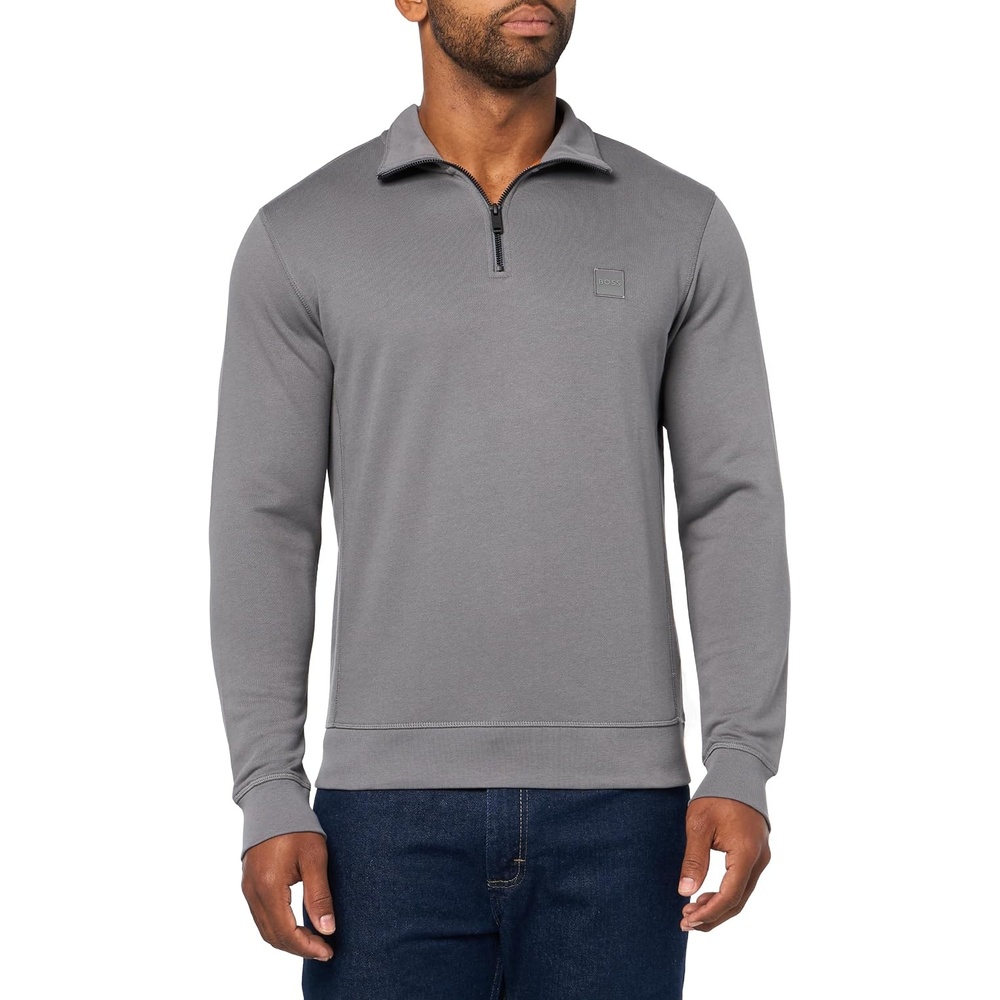 image:imageBOSS Mens Patch Logo French Terry Quarter Zip Up SweatshirtFrozen Clay