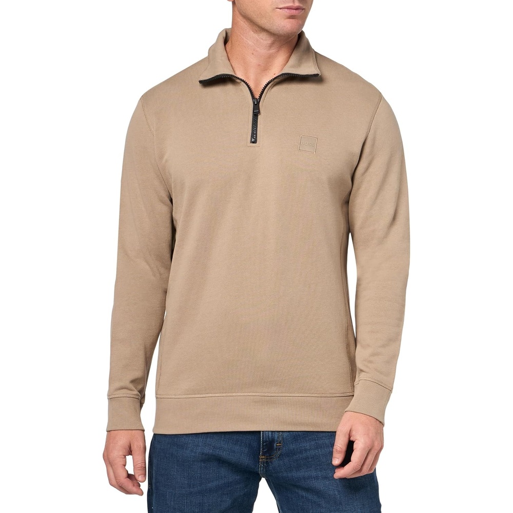image:imageBOSS Mens Patch Logo French Terry Quarter Zip Up SweatshirtSandy Dunes