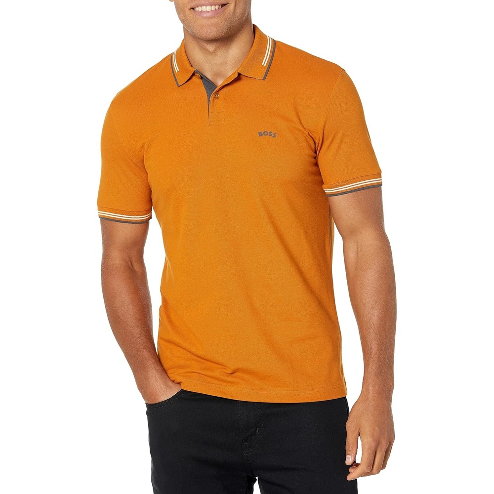 image:imageBOSS Mens Paul Modern Essential PoloHoney Ginger  Asphalt Blue