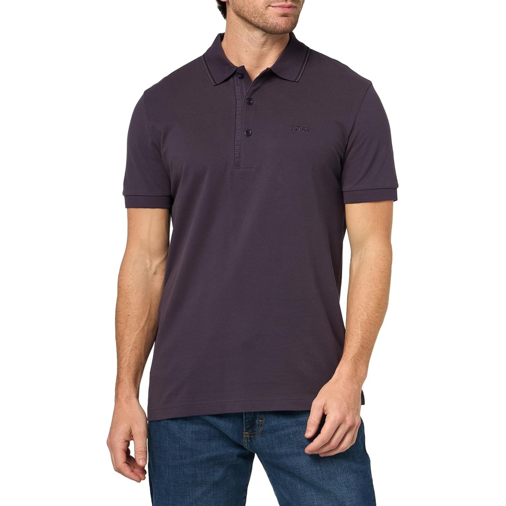 image:imageBOSS Mens Paule Collar Trim Cotton Polo ShirtNightshade Purple