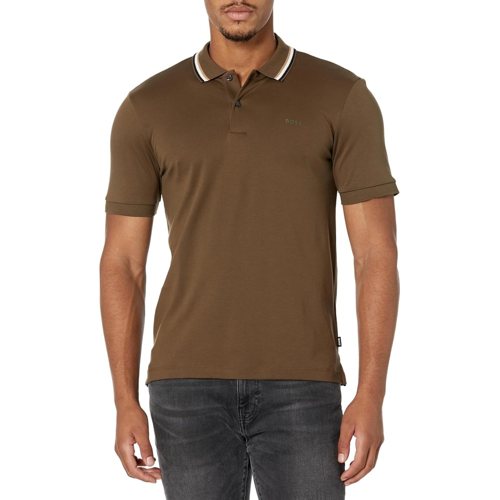 image:imageBOSS Mens Penrose Stripe Collar Polo ShirtMarshland Green