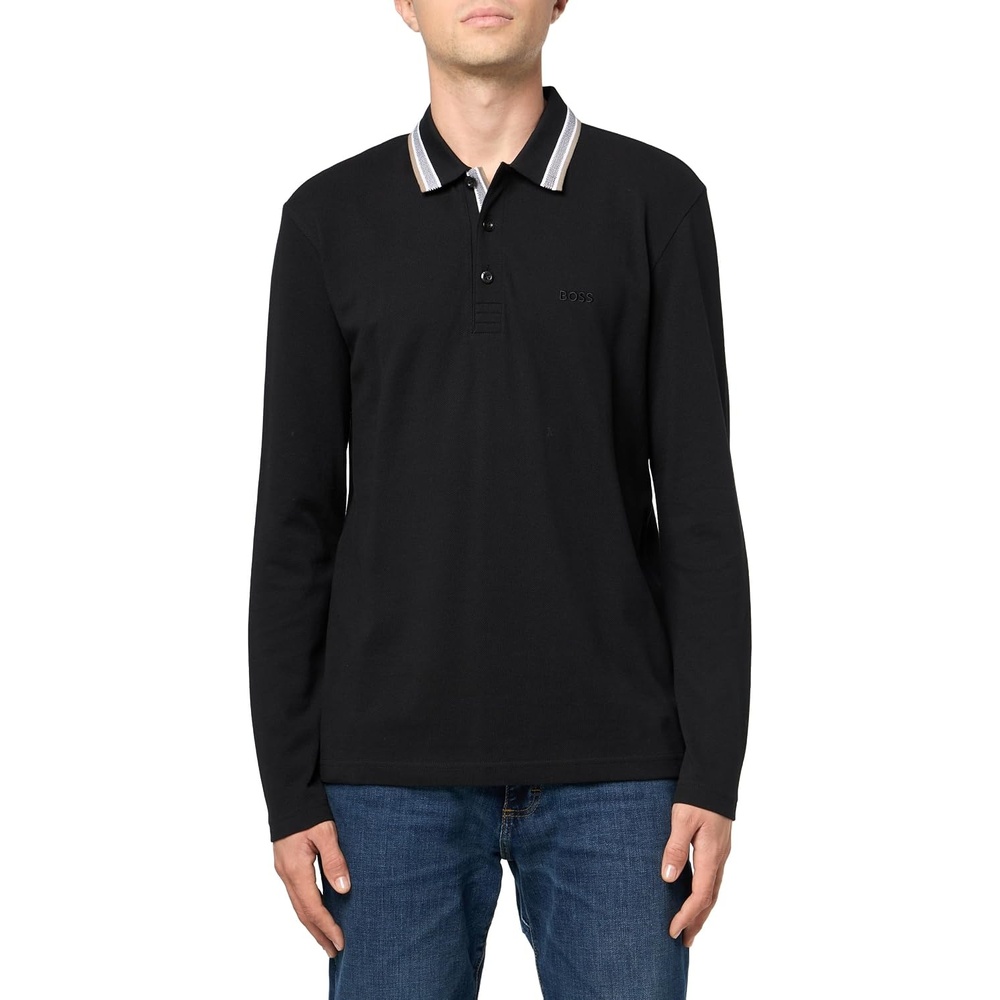 image:imageBOSS Mens Plisy Cotton Long Sleeve Polo ShirtBlack Olive