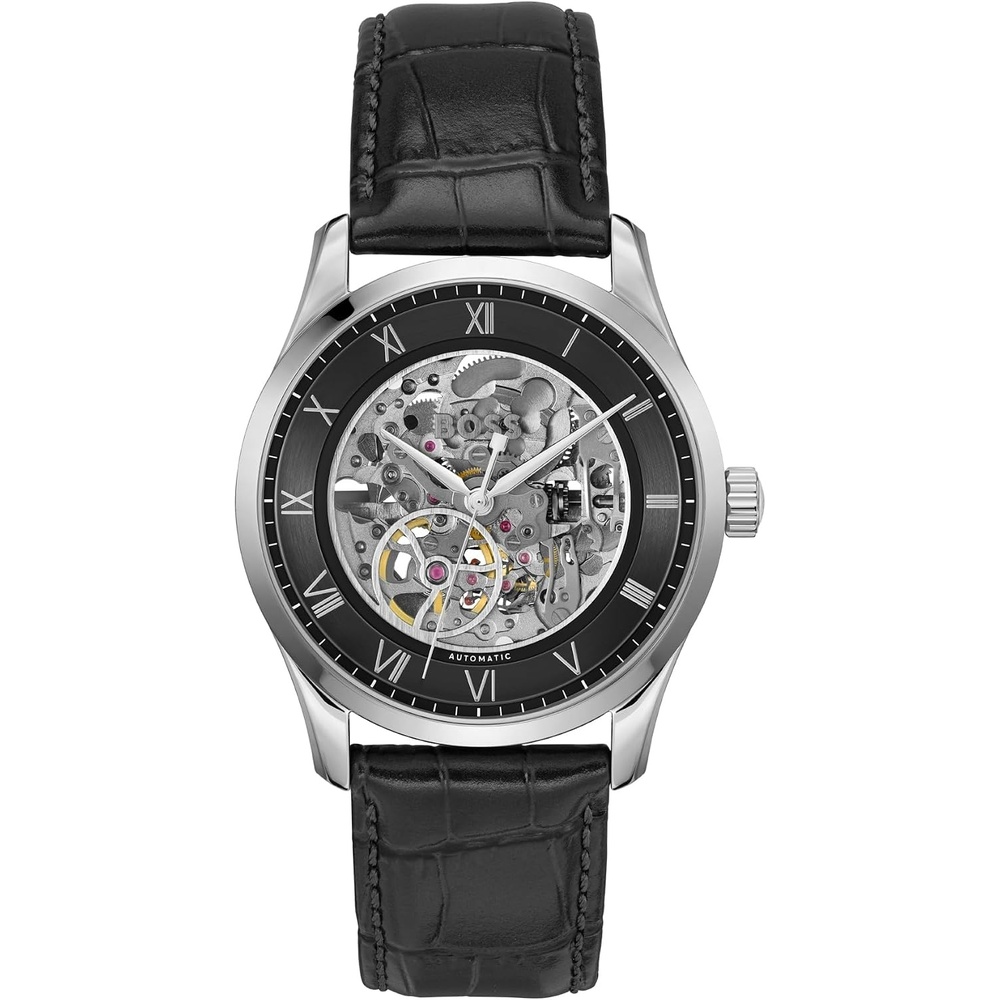 image:imageBOSS Mens Principle Automatic Watch  Stainless Steel Case Japanese Movement 42 Hour Power Reserve Skeleton Dial Exhibition Case Back  Luxury Timepiece Gift for HimBlack