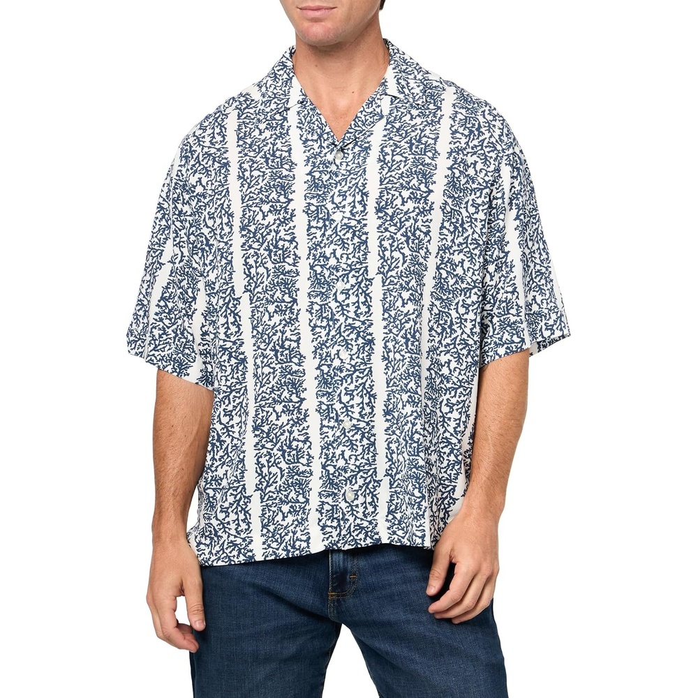 image:imageBOSS Mens Printed Viscose Short Sleeve Button Down ShirtPowder White