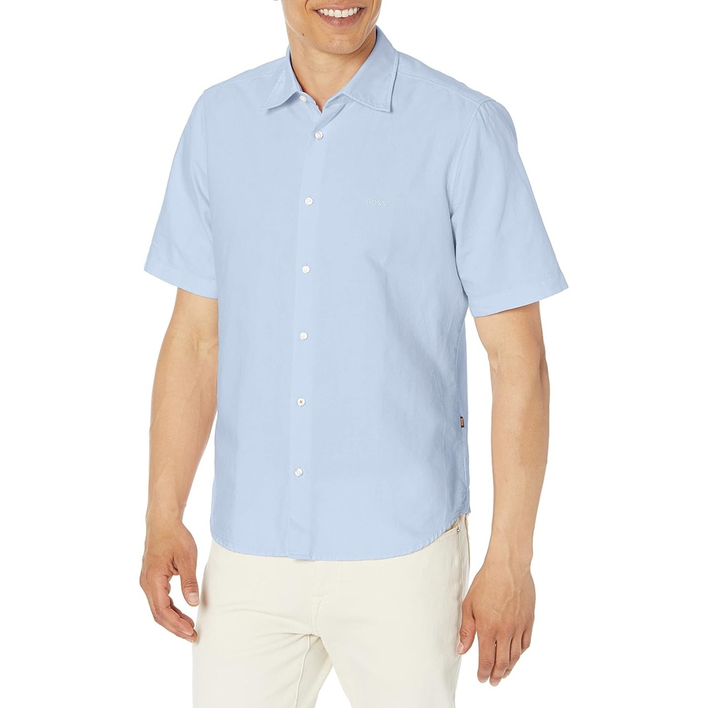 image:imageBOSS Mens Regular Fit Cotton Oxford ShortSleeve ShirtDolphin Blue