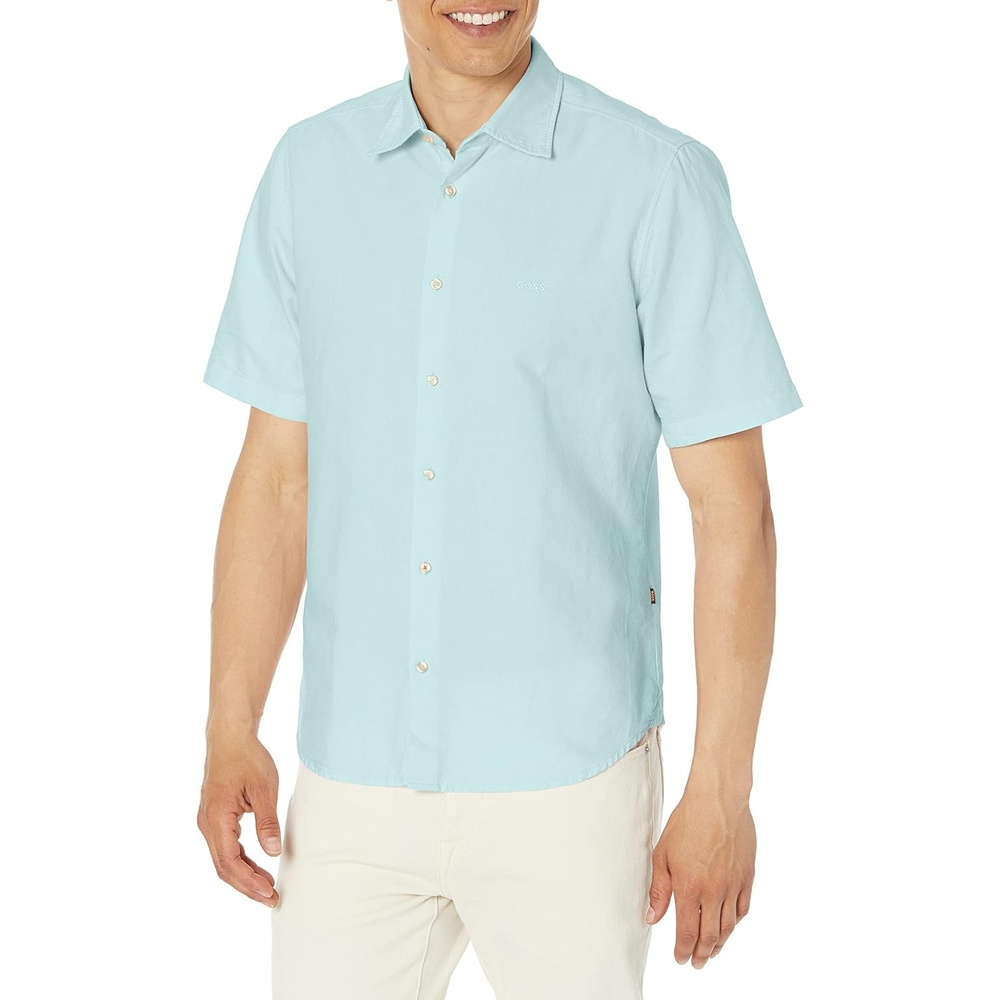 image:imageBOSS Mens Regular Fit Cotton Oxford ShortSleeve ShirtPacific Teal