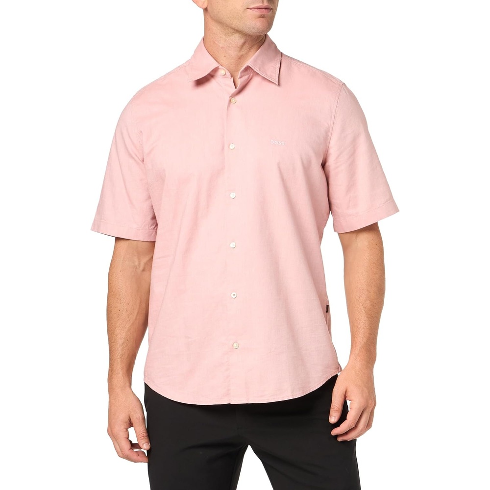image:imageBOSS Mens Regular Fit Cotton Oxford ShortSleeve ShirtRose Dawn