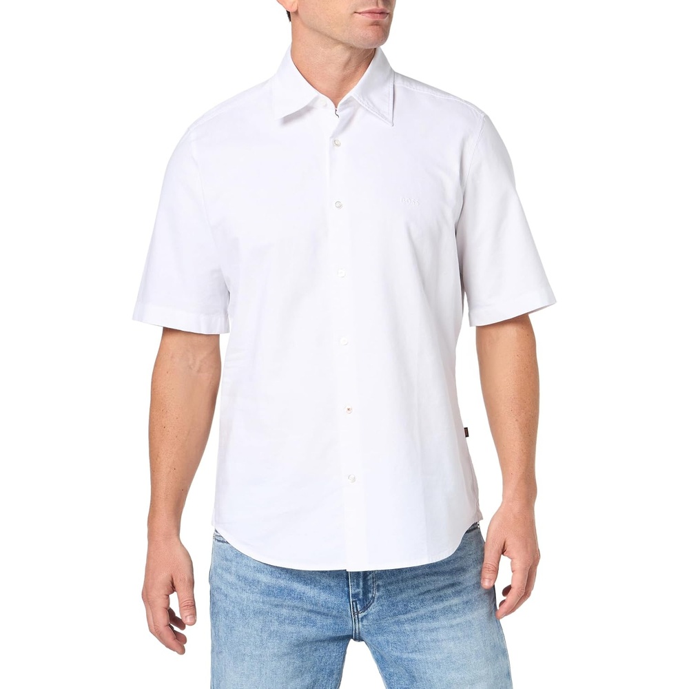 image:imageBOSS Mens Regular Fit Cotton Oxford ShortSleeve ShirtWhite Salt