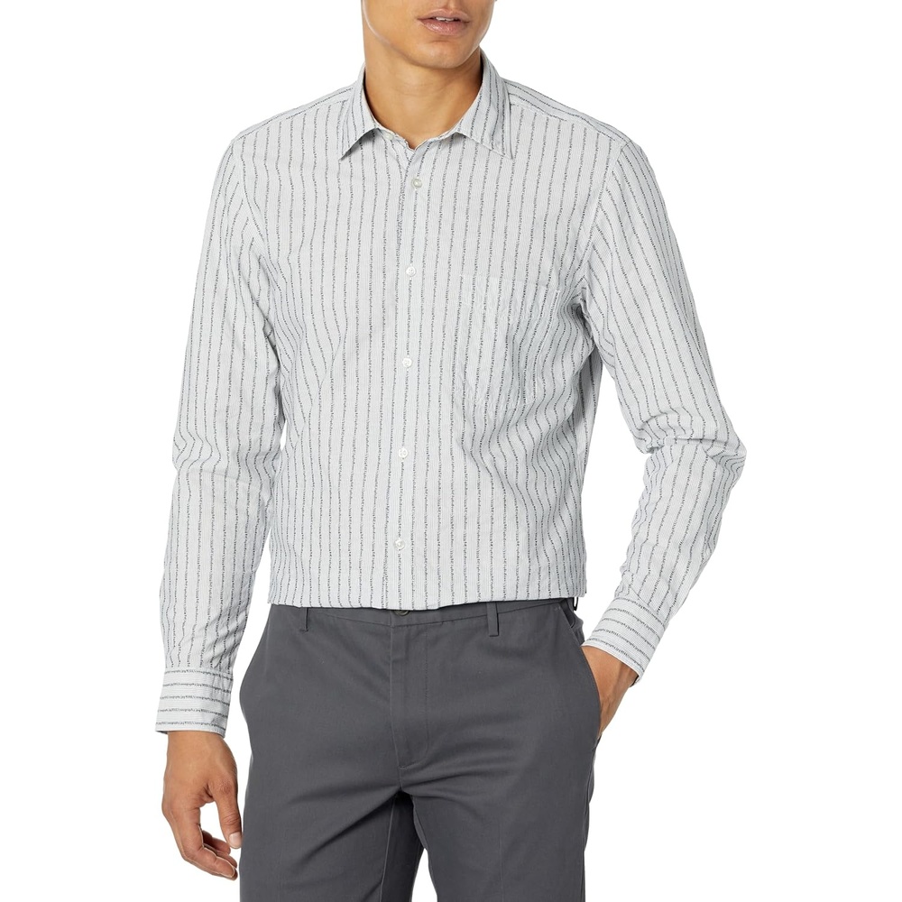 image:imageBOSS Mens Remiton Vertical Pattern Button Down ShirtBlank White  Navy Blue