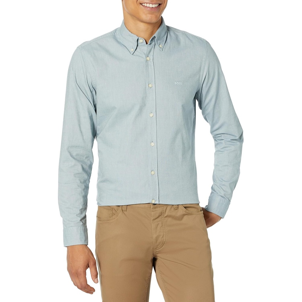 image:imageBOSS Mens Rickert Long Sleeve Oxford ShirtGoblin Green