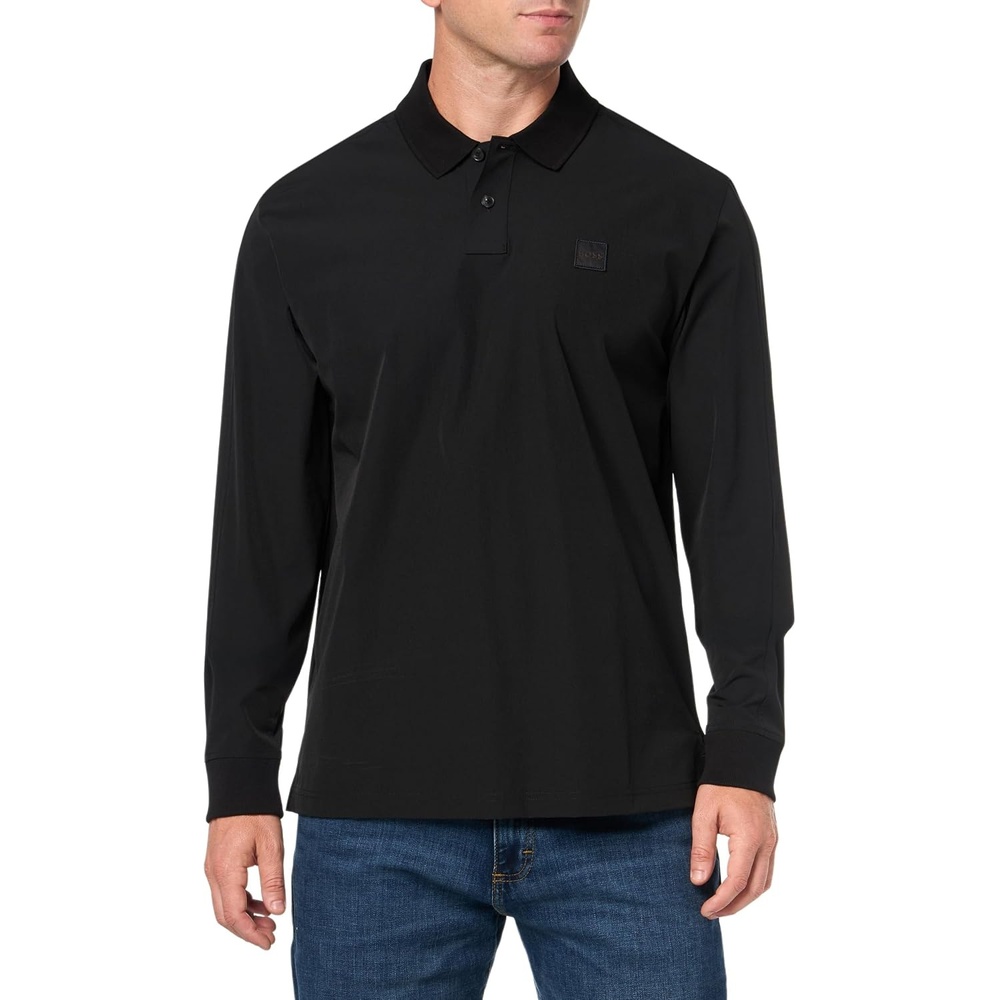 image:imageBOSS Mens Rubber Square Logo Knit Collar Pullover ShirtBlack Sky