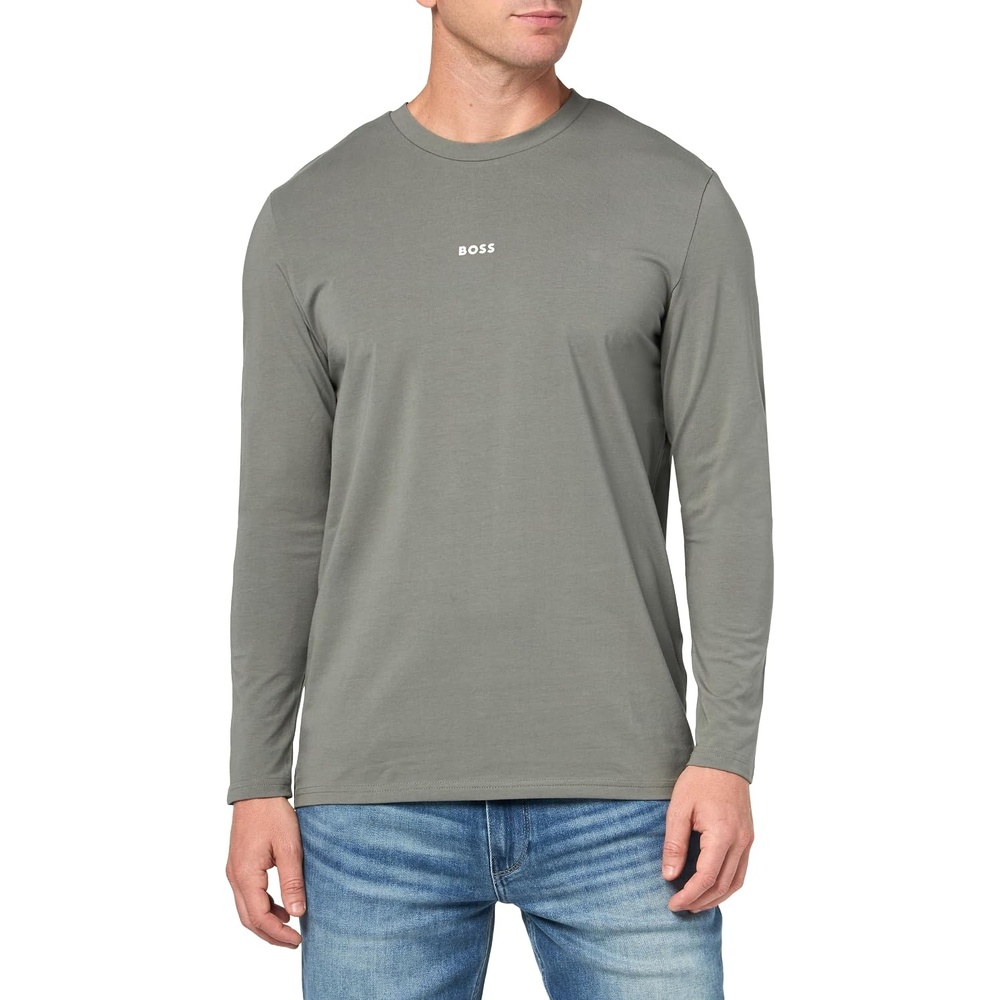 image:imageBOSS Mens Small Chest Logo Regular Fit Long Sleeve Cotton ShirtFossil Grey