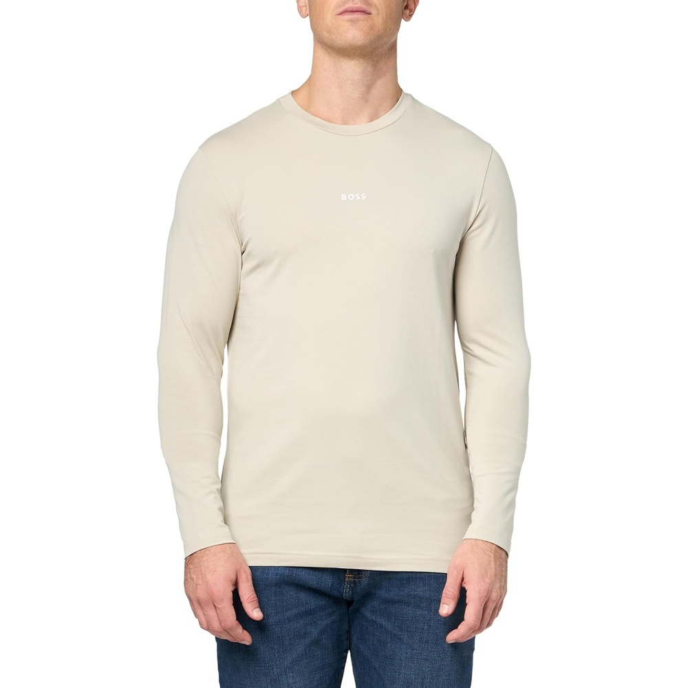 image:imageBOSS Mens Small Chest Logo Regular Fit Long Sleeve Cotton ShirtOat Cream
