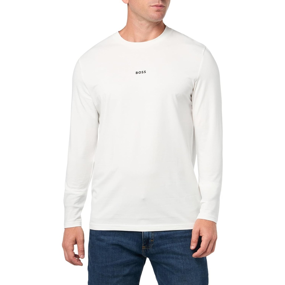 image:imageBOSS Mens Small Chest Logo Regular Fit Long Sleeve Cotton ShirtWhite Bone